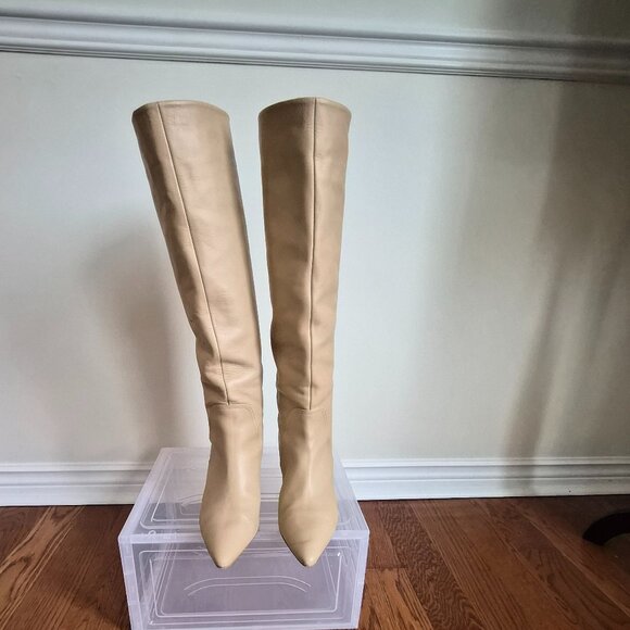 ZARA Light Beige Knee High Leather Boots | Size 39 (US 9) - Picture 2 of 13